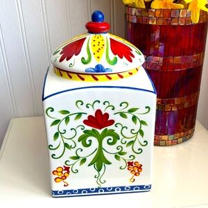 Certified International Joyce Shelton Glazed Ceramic Canister, Hand Painted, Lid